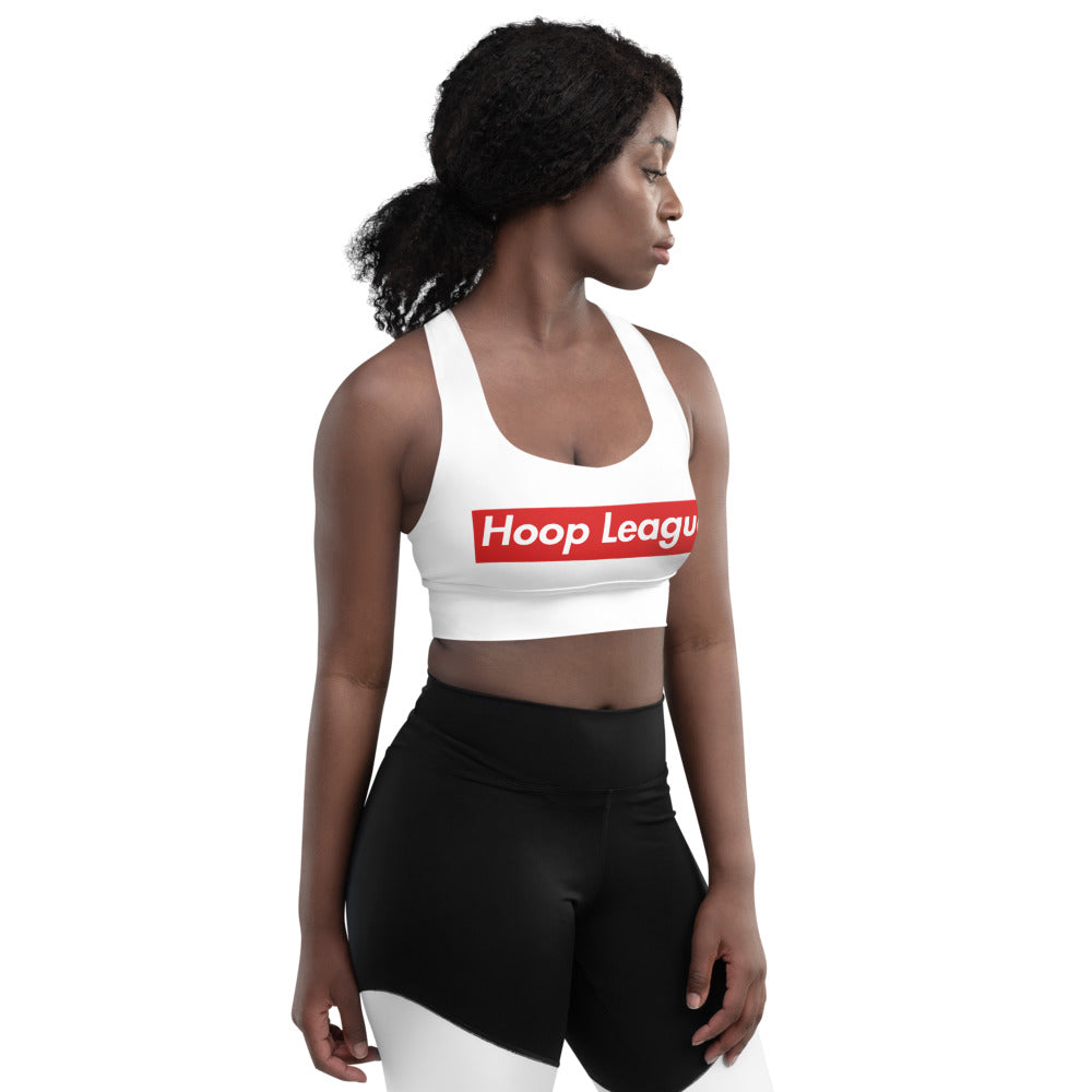 Hoop League Red BOLD Longline sports bra White