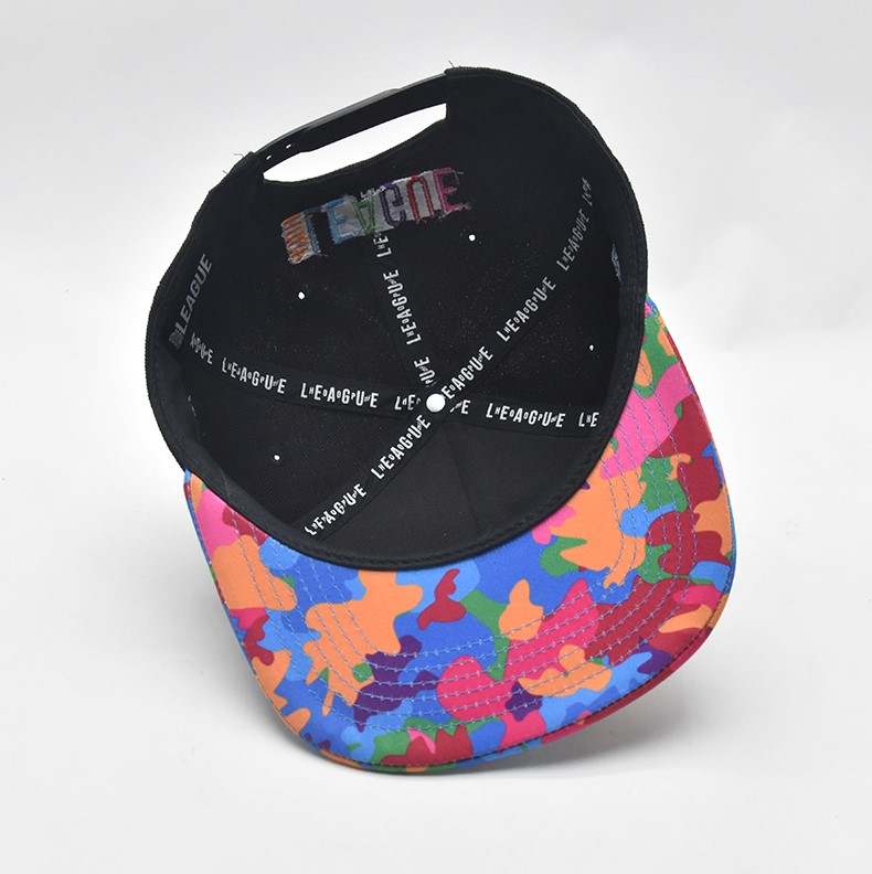 Varicolored Camo Brim Black Hoop League Snapback Hat